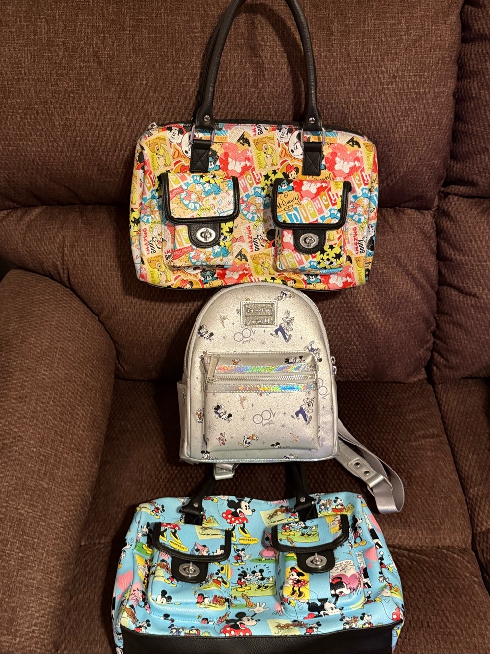 Lot of 3 Disney Bags Parks Satchel Purse and Loungefly Backpack Mickey